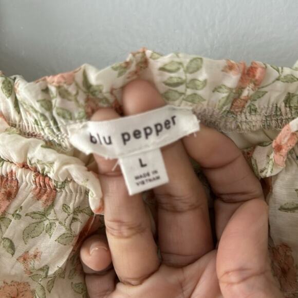 Blu Pepper Floral Cottage Core Dress Mini Size Large Color is Cream with Peach - Picture 3 of 9